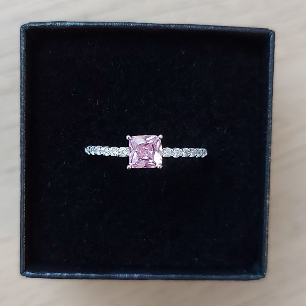 925 Sterling Silver Pink Cubic Zirconia Love Ring